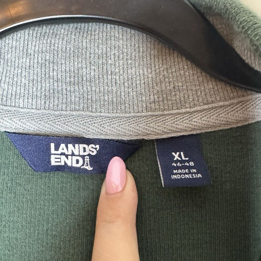 Lands End Green Quarter Zip Knit Pullover 100% Cotton Mens XL Normcore Classic - Picture 2 of 5